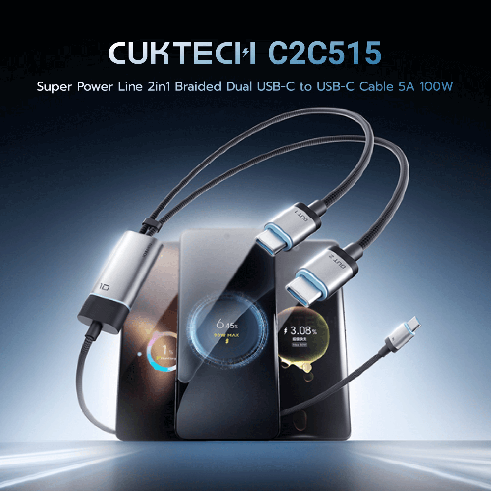 สายชาร์จเร็ว CUKTECH รุ่น C2C515 AI CHARGING สีดำ 2 พอร์ต USB-C ยาว 1.35 เมตร (เทคโนโลยีชาร์จเร็ว PD3.0 PPS)_1
